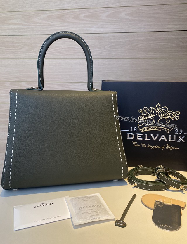 Delvaux專櫃新色軍綠色brillant手提包 德爾沃togo皮手縫蠟線大號女包 bxs1044